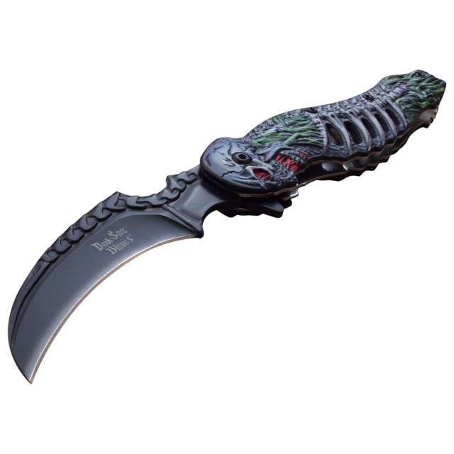 Dark Side Blades Spring Assisted Knife 375 in 3Cr13 Stainless Steel Stainless Steel Hawkbill Black/Blue - Dark Side Blades