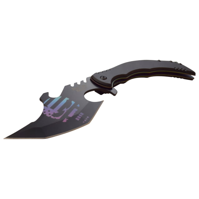 Dark Side Blades Spring Assisted Knife 4 in 3Cr13 Stainless Steel Stainless Steel Cleaver Black/Blue - Dark Side Blades