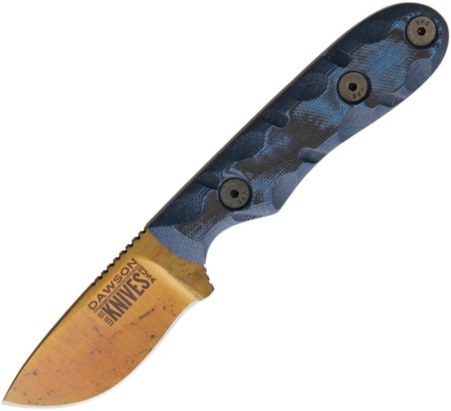 Dawson Knives Field Guide Fixed Blade Blue Fixed Blade Knife 6.5in Overall 2.38in Arizona Copper Finish Cpm-3V Carbon Steel Blade Black/Blue Sculpted - Dawson Knives