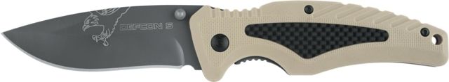 Defcon 5 Bravo Tactical Folding Knife 3.14in SS 8Cr13MOV SS Blade w/ Ti Coating GFN Handle w/ Carbon Fiber Tan - Defcon 5