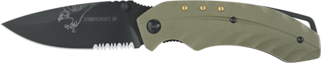 Defcon 5 Foxtrot Tactical Folding Knife 3.34in SS 8Cr13MOV SS PTFE Coated Blade GFN Handle Green - Defcon 5