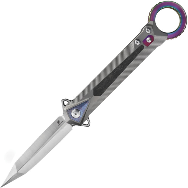 Defcon Archangel Framelock Folding Knife 3.25" satin finish Bohler M390 stainless blade Gray titanium handle with carbon fiber inlay TF - Defcon