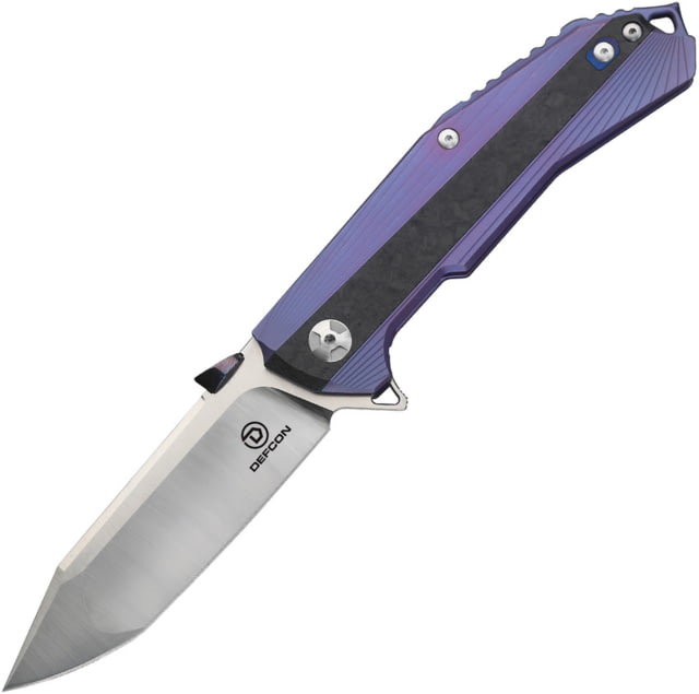 Defcon Atlas Framelock Folding Knife 3.75" satin finish CPM S35VN stainless modified ta Purple titanium handle with carbon fiber inlay TF - Defcon