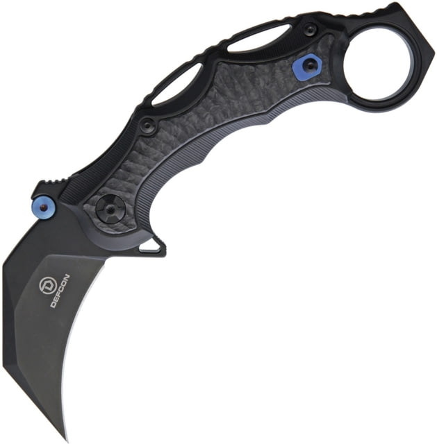 Defcon Framelock Folding Knife 3in Black S35Vn SS Karambit Blade Black Titanium Handle With Carbon Fiber Insert Thumb Stud Finger Ring Glass Breaker - Defcon
