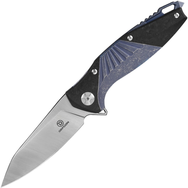 Defcon JK Mako Framelock Folding Knife 3.5" stonewash and satin finish CPM S35VN stainles Blue stonewash finish titanium handle with carbon TF - Defcon