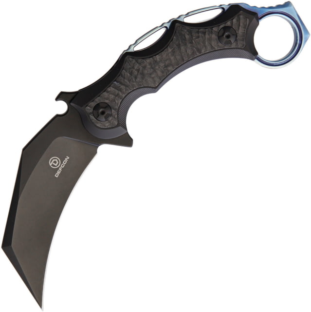 Defcon Jungle Knife 3" black finish D2 tool steel karambit blade Black titanium handle with shredded carbon fiber i - Defcon