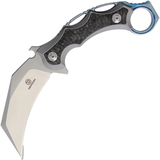 Defcon Jungle Knife Gray 3" satin finish D2 tool steel karambit blade Gray titanium handle with marbled carbon fiber inl - Defcon