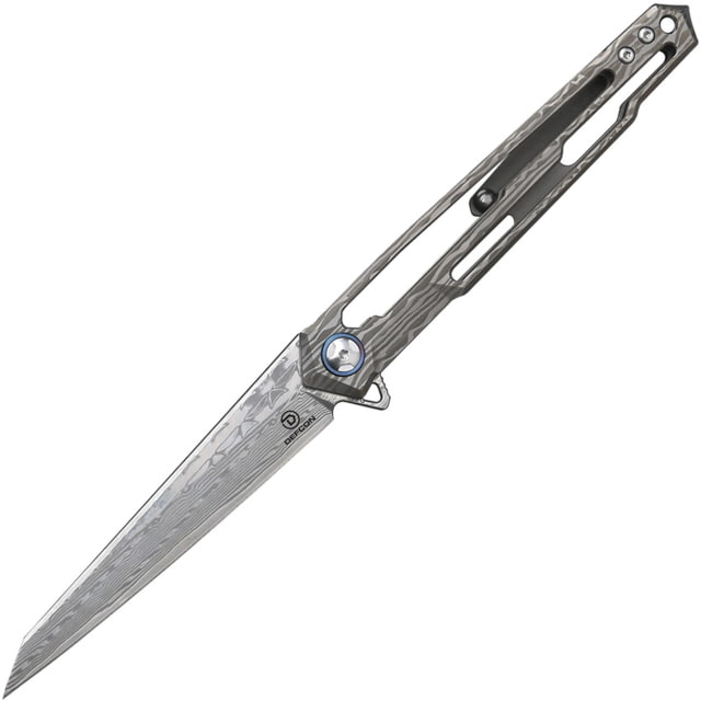 Defcon Peregrine Framelock Folding Knife 3.5" 10cr15CoMoV Damascus blade Damascus pattern titanium handle TF - Defcon