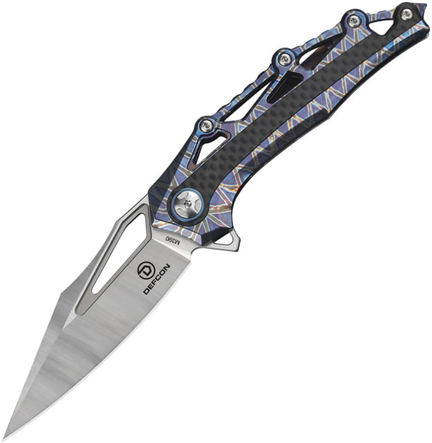 Defcon Valkyrie Framelock Folding Knife 3" satin finish Bohler M390 stainless blade Flame anodized titanium handle with carbon fiber i - Defcon