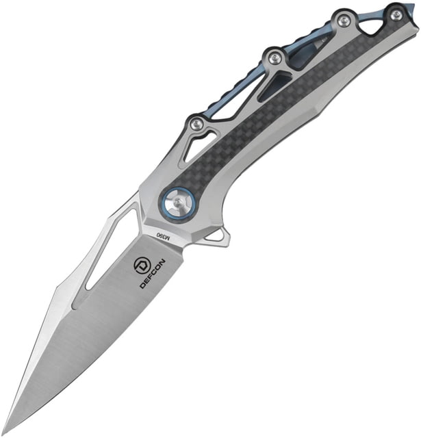 Defcon Valkyrie Framelock Folding Knife 3" satin finish Bohler M390 stainless blade Gray titanium handle with carbon fiber inlay TF - Defcon