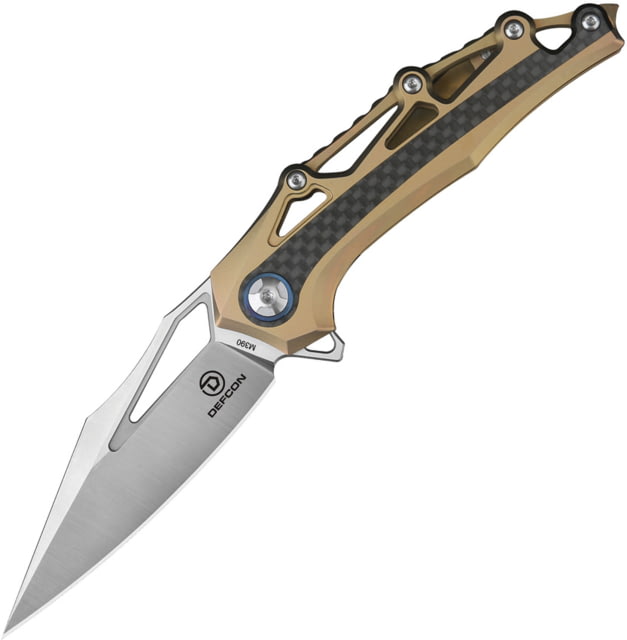 Defcon Valkyrie Framelock Folding Knife 3" satin finish Bohler M390 stainless blade Phoenix yellow titanium handle with carbon fiber i - Defcon