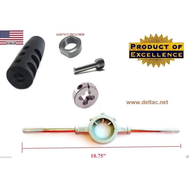 DELTAC Slingshot Muzzle Brake For Mosin Nagant w/Complete Threading Kit Combo Black - Deltac
