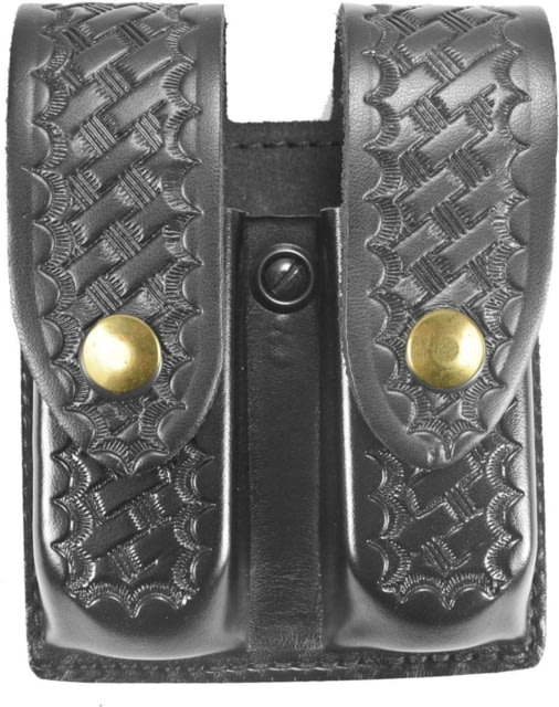 DeSantis Double Magazine Pouches Glock 17 22 37 H&K USP 9/40 Para P13 P14 Brass Snap Closure Ambidextrous Basketweave Black - Desantis