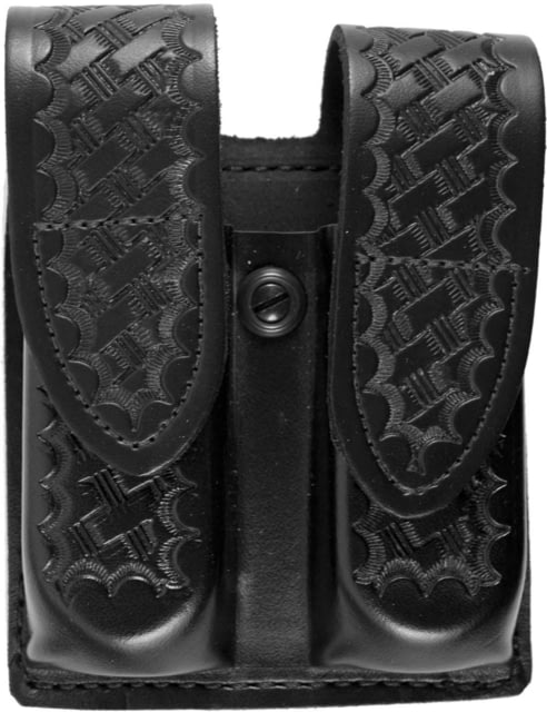 DeSantis Double Magazine Pouches Glock 17 22 37 H&K USP 9/40 Para P13 P14 Hidden Snap Closure Ambidextrous Basketweave Black - Desantis