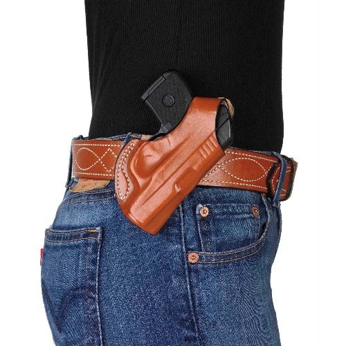 DeSantis Quick Snap Leather Belt Holster S&W Bodyguard 380cal S&W M&P Bodyguard w/ Integrated CTC Laser Left Hand Plain Black - Desantis