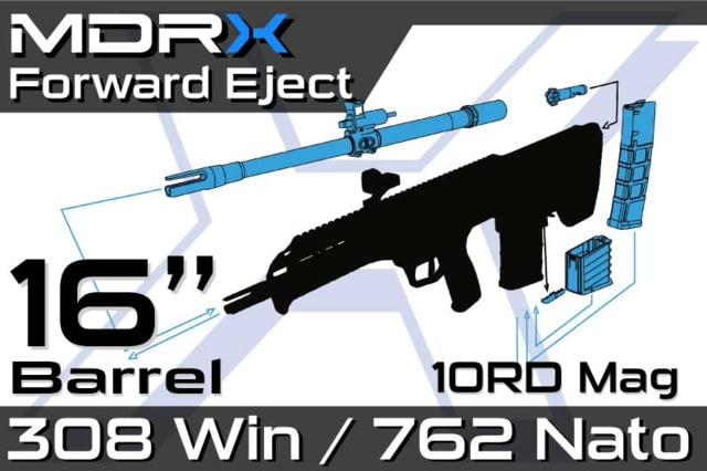 DEMO Desert Tech MDRx Forward Eject Caliber Conversion Kit w/ Bolt 16in 7.62x51mm NATO/ .308 Winchester Barrel 10 Round Magazine Black - Desert Tech