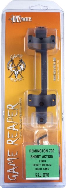 DNZ Products Game Reaper Scope Mount - Remington 700 Short Action Medium Ring 0 MOA 1 in Tube Black Matte