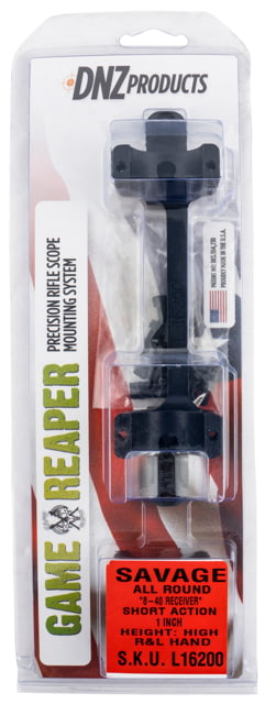 Dnz Products DNZ Products Game Reaper Scope Mount/Ring Combo Savage Round Receiver w/8-40 Screw Holes 1in Tube High Short Action Matte Black - $61.79 at Optics Planet