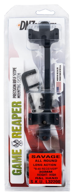 Dnz Products DNZ Products Game Reaper Scope Mount/Ring Combo Savage Round Receiver w/8-40 Screw Holes 30mm Tube High Long Action Matte Black - $85.49 at Optics Planet