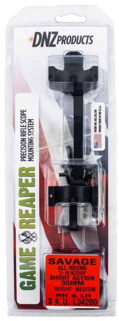 DNZ Products Game Reaper Scope Mount/Ring Combo Savage Round Receiver w/8-40 Screw Holes, 30mm Tube, Medium, Short Action, Matte Black, L34200 by USA DNZ Products Rifle Scope Rings