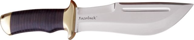 Down Under Knives Razorback Fixed Blade Knife 7in Black Leather Wrapped Handle - Down Under
