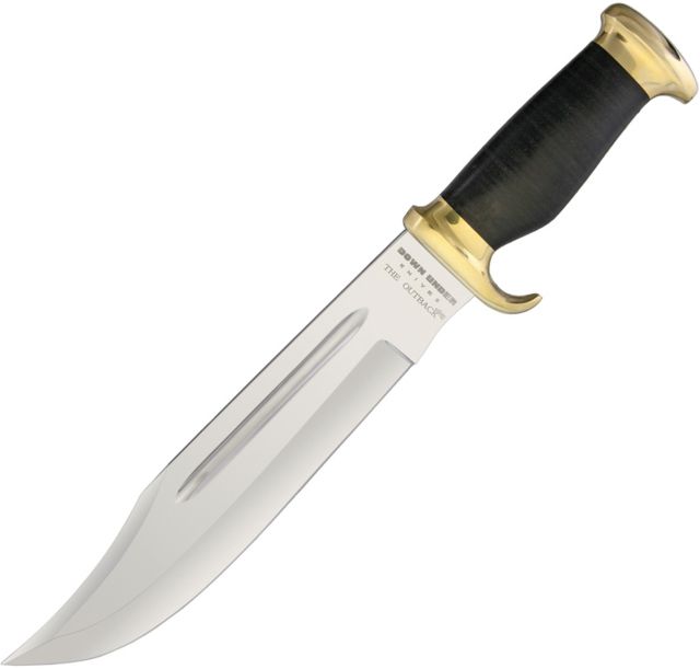Down Under Outback Eclipse Fixed Blade Knife 11in 1095 Carbon Steel Standard Edge Mirror Polish Black Leather Handle - Down Under