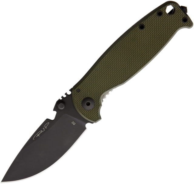 DPx Gear HEST Classic Framelock Folding Knife 3.13" black phosphate coated D2 tool steel blade OD green G10 handle with titanium back handle - Dpx Gear