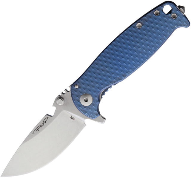 DPx Gear HEST-F Framelock Folding Knife 3.25" stonewash finish Bohler M390 stainless drop Blue textured titanium handle - Dpx Gear