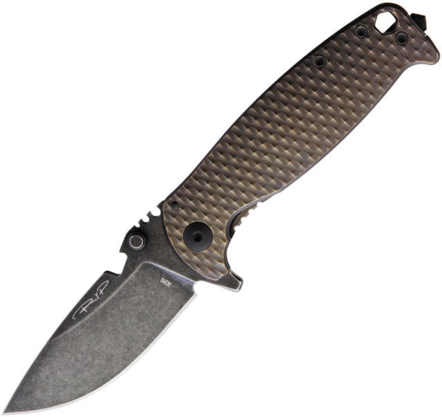 DPx Gear HEST-F Framelock Folding Knife 3.25" black stonewash finish Bohler M390 stainless Bronze textured titanium handle - Dpx Gear