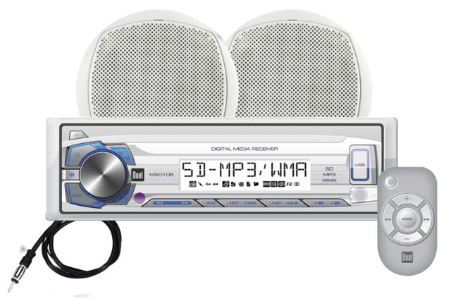 Dual Mechless Single Din USB/MP3/WMA/AM/FM Media Receiver - 60x4 Front 1A USB SD Input 10 Character LCD White - Dual