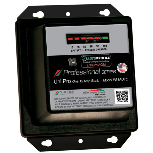 Dual Pro PS1 Auto 15A - 1-Bank Lithium/AGM Battery Charger One Size - Dual Pro
