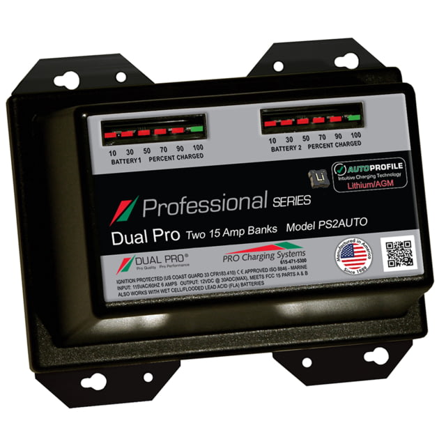 Dual Pro PS2 Auto 15A - 2-Bank Lithium/AGM Battery Charger One Size - Dual Pro
