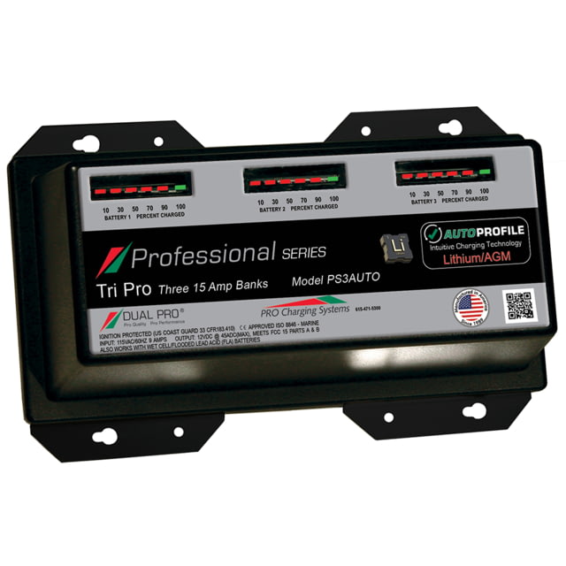 Dual Pro PS3 Auto 15A - 3-Bank Lithium/AGM Battery Charger One Size - Dual Pro