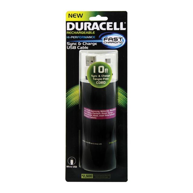Duracell 10ft Flat Micro USB to USB Sync and Charge Cable White - Duracell