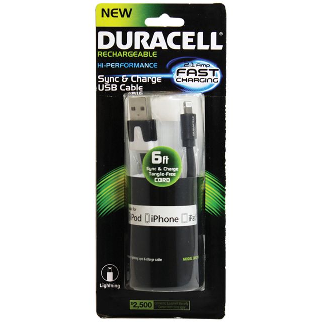 Duracell Standard USB to Lightning Sync and Charge Flat Cable - 6ft Black - Duracell