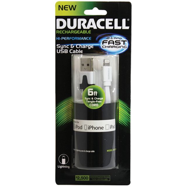 Duracell Standard USB to Lightning Sync and Charge Flat Cable - 6ft White - Duracell