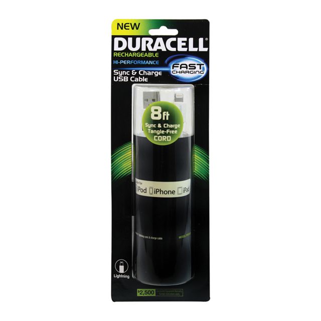 Duracell Standard USB to Lightning Sync and Charge Flat Cable - 8ft White - Duracell