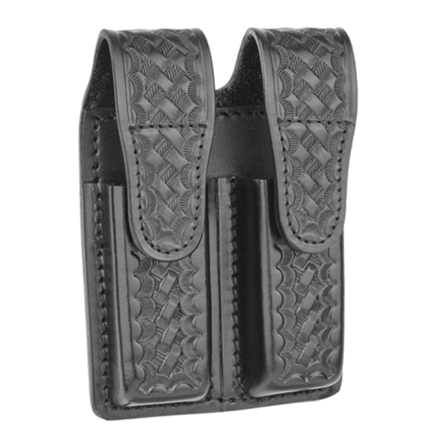 DutyMan Basketweave Leather Double Magazine Holder Hidden Snap Black Medium - Dutyman