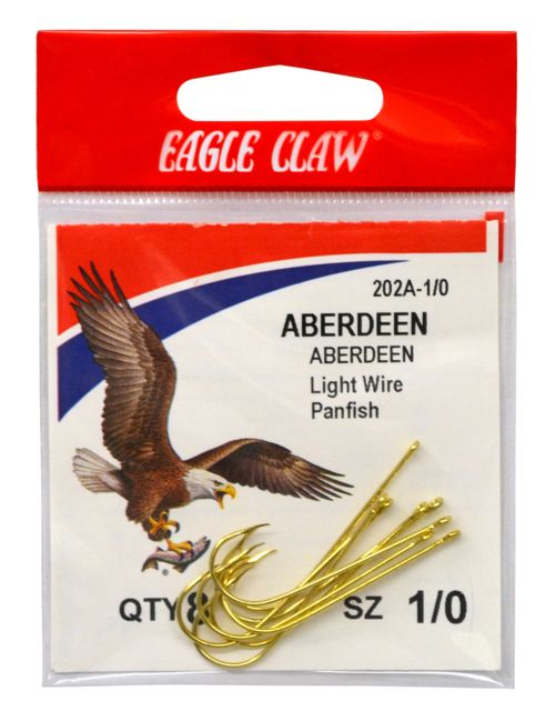 Eagle Claw Aberdeen Hook Non-Offset Ringed Eye Light Wire Gold A-Pack Hooks 202A-2