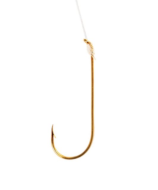 Eagle Claw Aberdeen Snelled Hook Offset Down Eye 1x Long Shank Plain Shank Light Wire Live Bait Mono 7in Gold