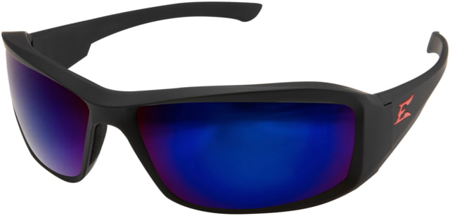 Edge Eyewear Brazeau Torque Safety Glasses - Matte Black Frame with Red E Logo / Blue Mirror Lens One Size - Edge Eyewear