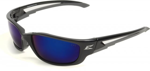 Edge Safety Eyewear Kazbek XL Glasses - Black Frame Blue Mirror Lens One Size - Edge Safety