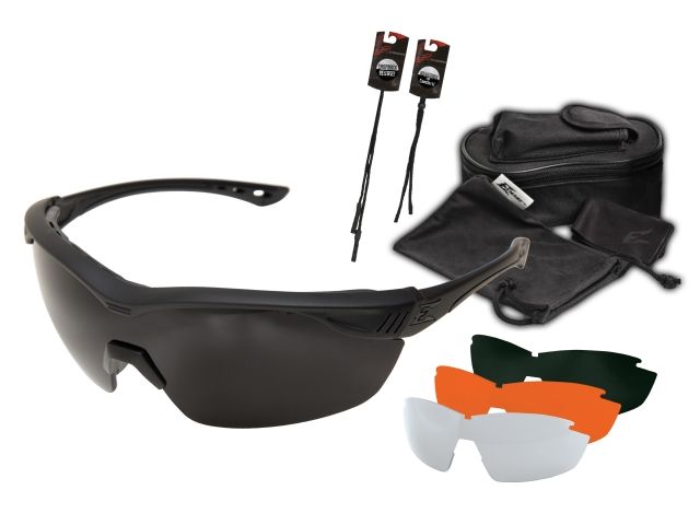 Edge Tactical Overlord Safety Glasses Black Frame 4-Lens Kit - Polarized Smoke Clear Tiger's Eye G-15 Lens One Size - Edge Tactical