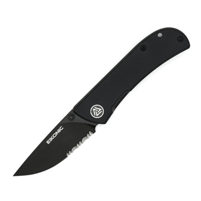 EIKONIC Knife Company Fairwind Folding Knife 2.72in D2 Steel w/ Rockwell Hardness of 59-60 G10 Handle Black/Black Serrated - Eikonic Knife Company