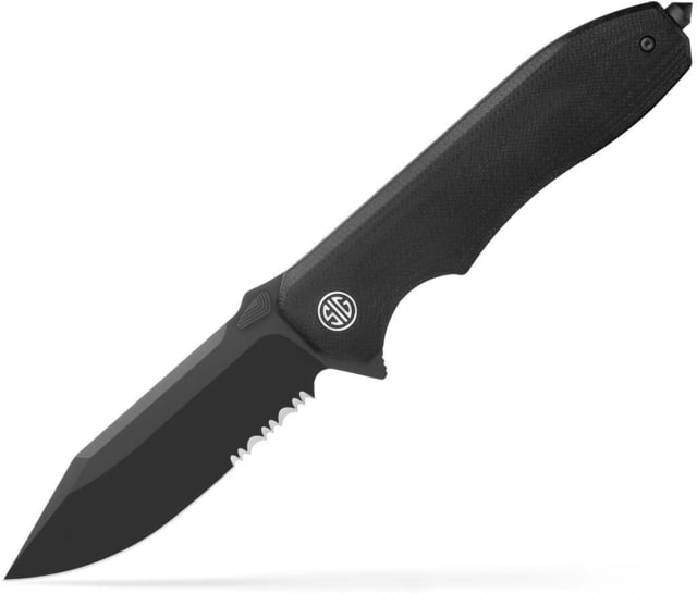EIKONIC Knife Company Validus 3.78" Folding Drop Point Part Serrated Black PVD M390 Steel Blade 4.76" Black Textured G10 Handle - Eikonic Knife Company