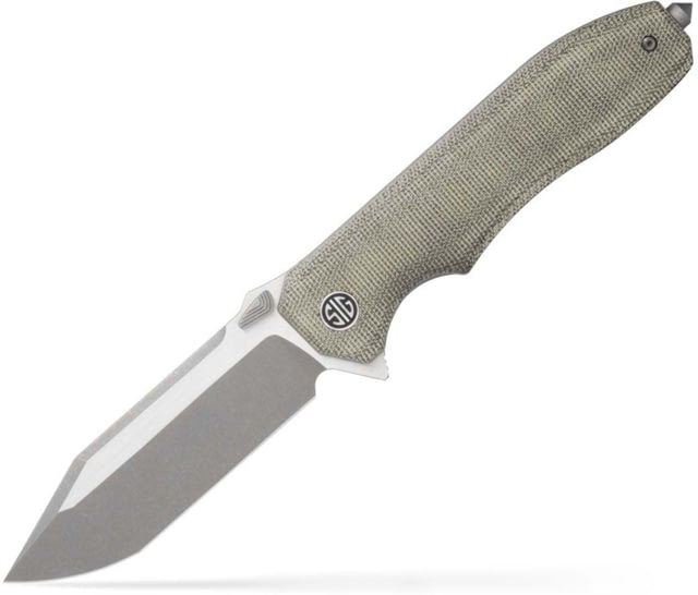 EIKONIC Knife Company Validus 3.78" Folding Modified Tanto Plain Dark Acid Stonewash/Satin M390 Steel Blade 4.76" Green Canvas Micarta Handle