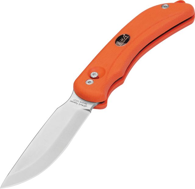 EKA G3 Pivoting Blade Hunting Knife Sandvik 12C27 Steel Drop Point Orange Handle - Eka