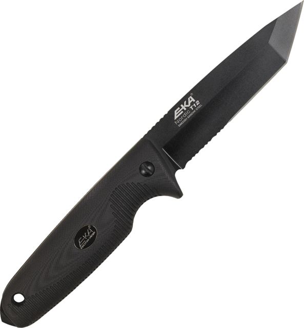 EKA Nordic T12 Fixed Blade Knife 9in 4.25in Swedish Sandvik Steel Tanto Black G10 Handle - Eka