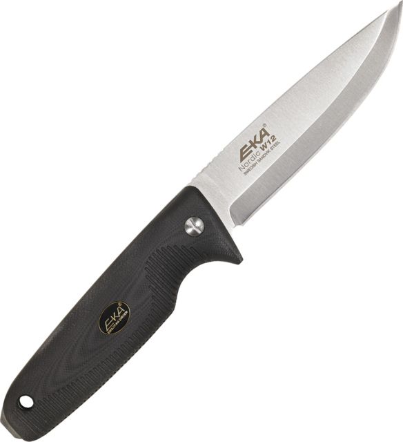 EKA Nordic W12 Fixed Blade Knife 9in 4.25in Swedish Sandvik Steel Drop Point Black G10 Handle - Eka