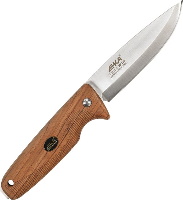 EKA Nordic W12 Wood Fixed Blade Knife 9in 4.25in Swedish Sandvik Steel Drop Point Brown Wood Handle - Eka